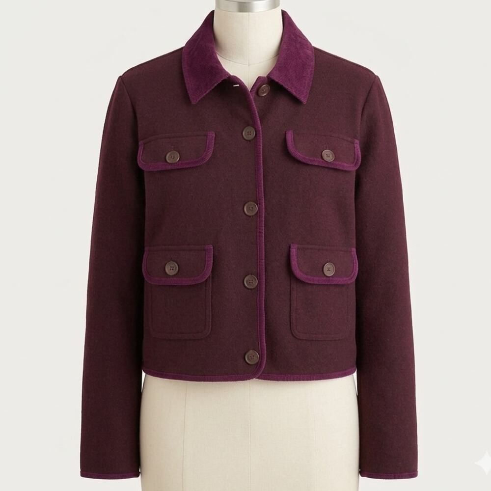 J Crew Knit Wool Blend Barn Jacket Oxblood Purple Red Burgundy Shacket Small